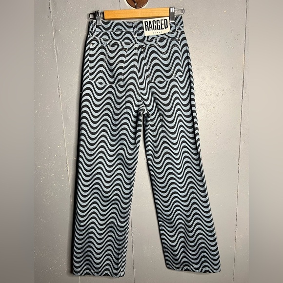 Ragged Priest Black and White Wave Dad wide leg jeans goth emo rave 26 - Picture 3 of 11